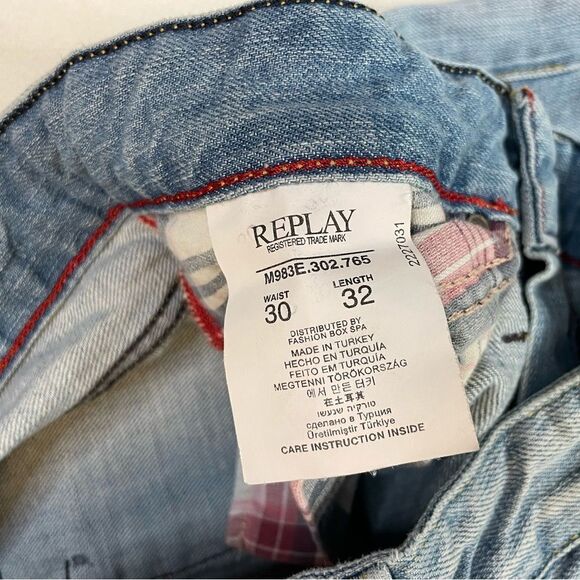 Replay Waiton Denim Jeans Men Size 30 x 26 Blue Distressed Studded Back Pocket - Picture 8 of 12